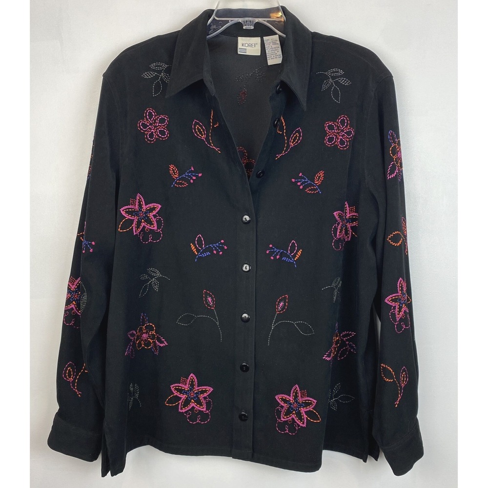 Vintage Statement Jacket Women Large Art to Wear Button Black Faux Suede Artsy